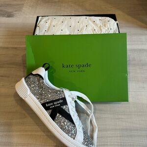 NEW Kate Spade Signature Lace Up Sneaker Silver Glitter